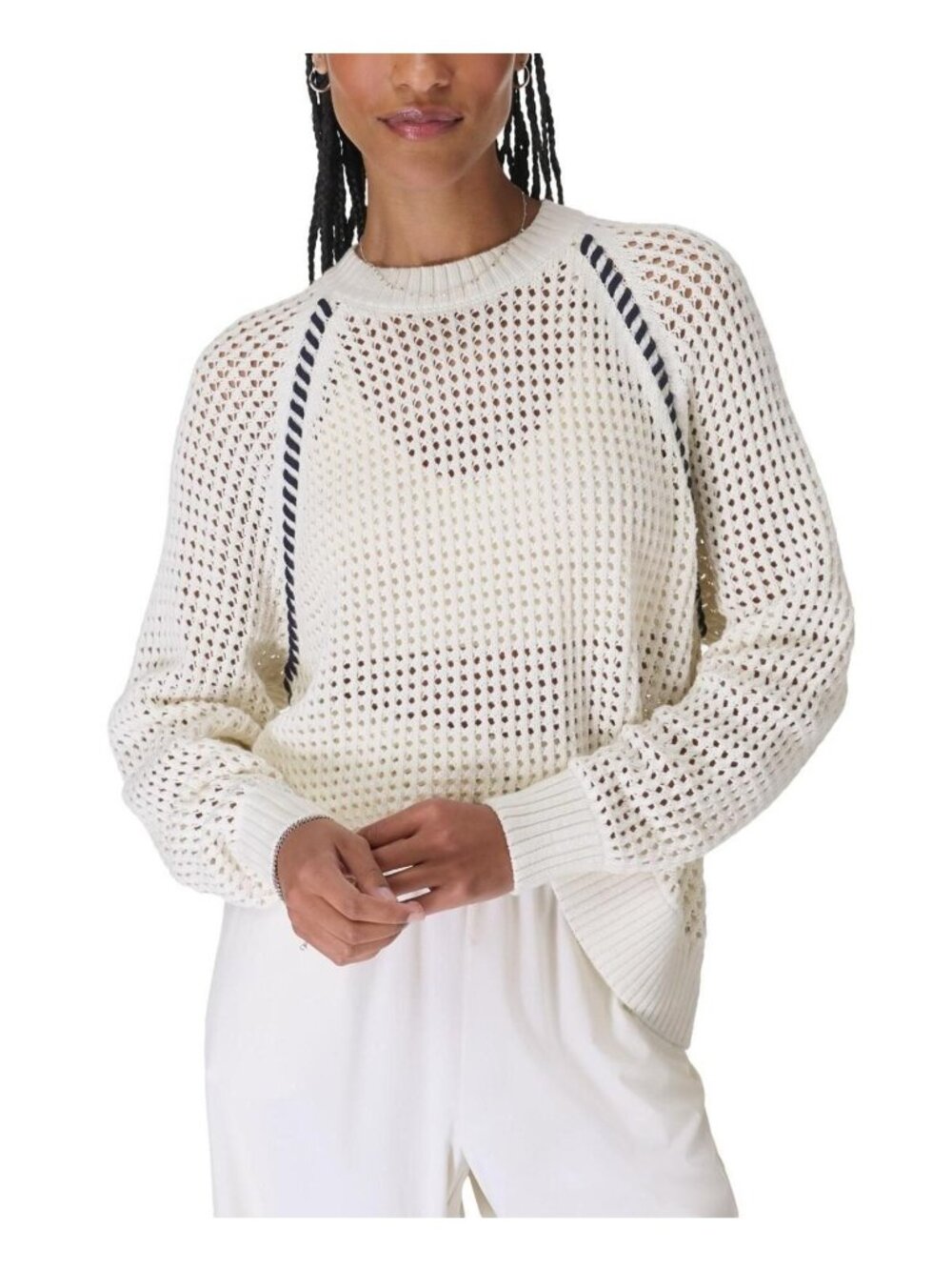 Sweaty Betty Womens Knitted Whipstitch Pull Over Sweater - Ivory L
